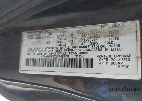 1999 Toyota Tacoma Limited V6 из США, поврежденный, VIN 4TAWN74N5XZ402706